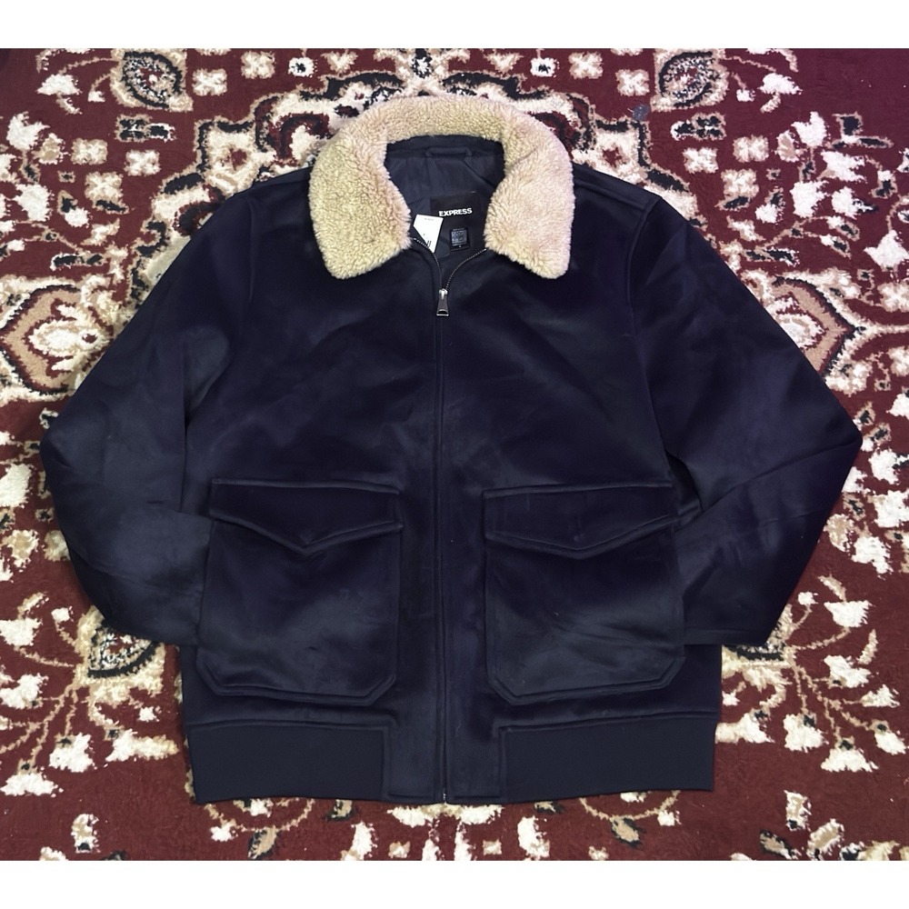 Size Medium - Express Wool Blend Sherpa Jacket Navy Blue $248
